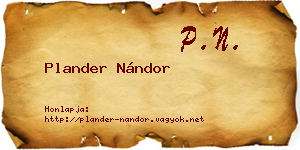 Plander Nándor névjegykártya