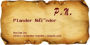Plander Nándor névjegykártya